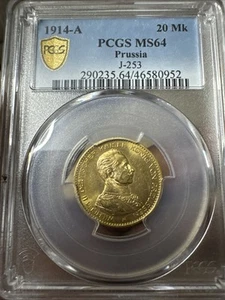 1914-A 20Mk Prussia J-253 Gold PCGS MS-64 - Picture 1 of 2