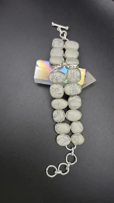 Enorme Brazalete Howlita en Plata de Ley Joyería Ajustable Hecha a Mano 8" de Largo Foto 1 de 4