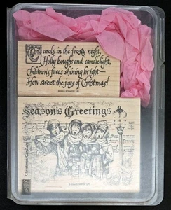 Stampin Up Rubber Stamp Christmas Carolers Season Greeting Saying Collage HTF - Picture 1 of 2