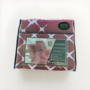 ELEGANT COMFORT GEOMETRIC PRINTED MICROFIBER QUEEN SHEET SET MEDIUM RED - Picture 1 of 2