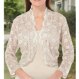 R&M Richards Women’s Size Large Formal Bolero Champagne Beige Lace Sequins 3158M - Picture 1 of 10