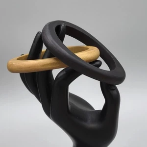 2er Set Holz Armreif Armbänder schwarz hellbraun ovale Form Vintage passt bis zu 7 1/4" - Bild 1 von 6