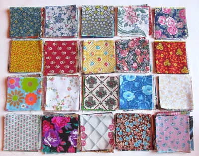Lot of 200+ Granny's  Vtg  4" X 4"  Charm Quilt Squares  1930s to 1980s Fabric - Image 1 of 3