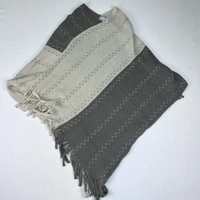 Demdaco Women’s One Size Fits Most Striped Tan Poncho Shawl Blouse Fringe Top - Image 1 of 4