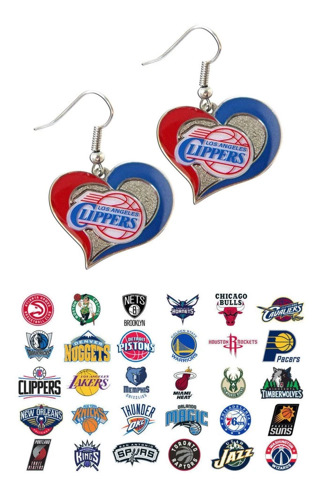NBA Swirl Heart Earrings - Choose Your Team - Image 1 of 1