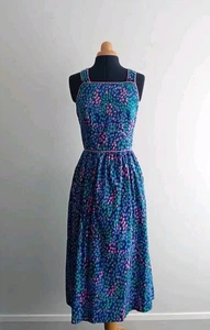 ๐ธ Vintage Cotton Apron Dress by Lanz With Pockets Purple And Teal Size 8/10 ๐ธ - Picture 1 of 12