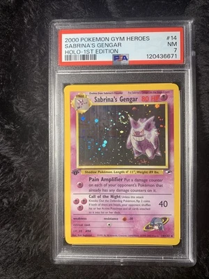 Sabrina's Gengar Holo 1st Edition 14/132 PSA 7 Swirl Pokémon Gym Heroes 2000 - Image 1 of 2
