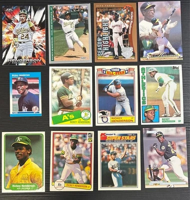 Rickey Henderson 12 Card Lot 🔥 Vintage Inserts Topps Fleer Donruss Fire A’s HOF - Image 1 of 3