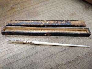 Pluma de escritura antigua de colección 14K plumín pies Pierce & Co madreperla con caja - Imagen 1 de 19