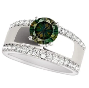 2.80Ct Round Cut 100% Natural Yellowish Green & White Diamond Ring In 14KT Gold - Imagen 1 de 4