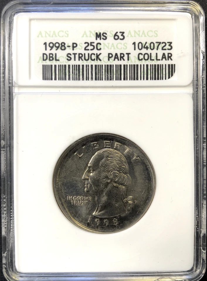 **CRAZY** 1998 Quarter Rotated Double-Struck In Partial Collar Error ANACS MS63 - Image 1 of 4