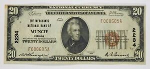 1929 $20 Merchants National Bank of Muncie Indiana Small Size National Currency