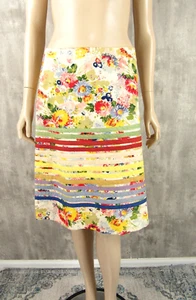 Anthropologie Odille Sz 2 Floral Ribbon Trim Cottagecore Knee Length Skirt - Picture 1 of 5