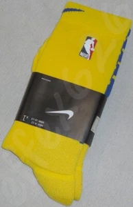 NWT Nike NBA Basketball Cushioned Crew Socks Yellow/Blue Warriors L PSK647 - Picture 1 of 2