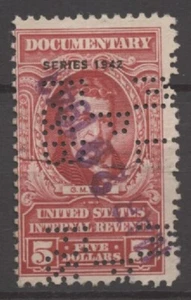 No: 127269 - USA - "DOCUMENTARY" - AN OLD 5 DOLLARS STAMP (w. PERFIN) - USED!! - Picture 1 of 1