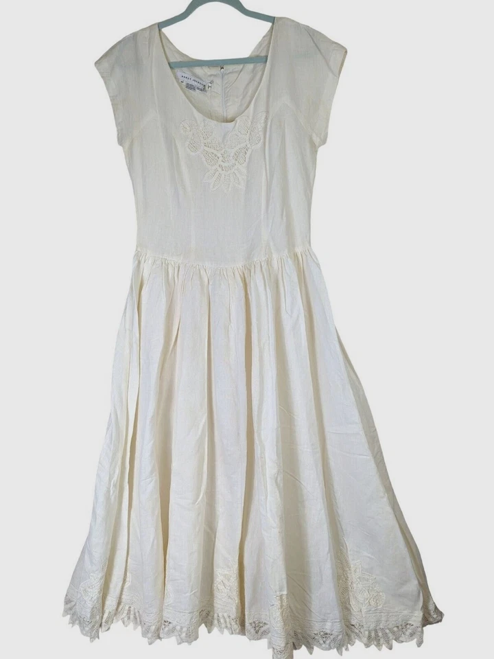 Vestido de encaje vintage Nancy Johnson Battenburg para mujer talla 10 Cottagecore 1980 DEFECTOS Foto 1 de 4