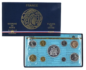 FRANCE 1977 Monnaie De Paris Specimen FDC 9-Coin Set Box/CoA - Picture 1 of 4