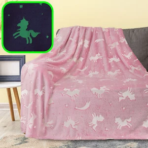 Glow in The Dark Throw Blanket for Kids Boys Girls Unicorn Dinosaur Space Stars - Picture 1 of 57