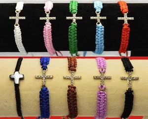 Kreuz Seil mit Strass Handarbeit verstellbar Armband Herren Damen - Bild 1 von 28