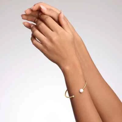 3CT Round Cut Lab Created Pearl Women's Bangle Bracelet 14K Yellow Gold Finish - Image 1 of 4