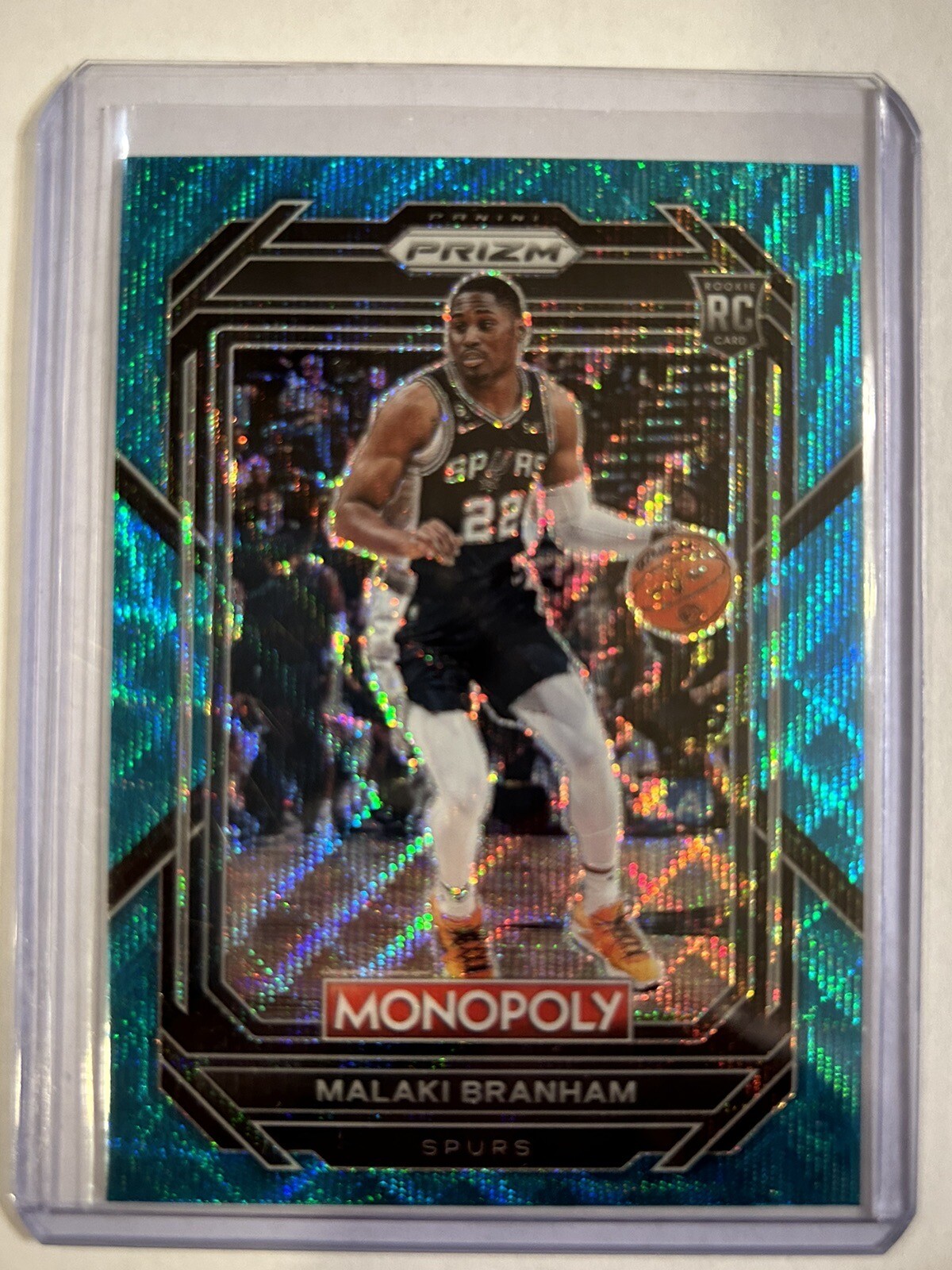 Malaki Branham Rookie 2022-23 Prizm Monopoly Teal Wave RC #81 San Antonio Spurs