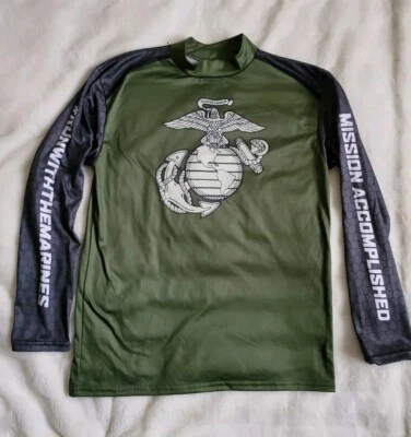 2023 MCM 海军陆战队马拉松模拟领长袖衬衫中号,绿色 — 第 1/4 张图片