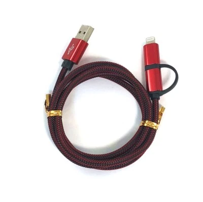 2 in 1 Braided Nylon USB Fast Charger Cable For IOS iPhone Samsung Data Charging - Image 1 of 4