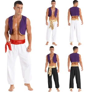 Men's Halloween Arabian Prince Costume Adult Role Play Vest and Harem Pants Set - Picture 1 of 42