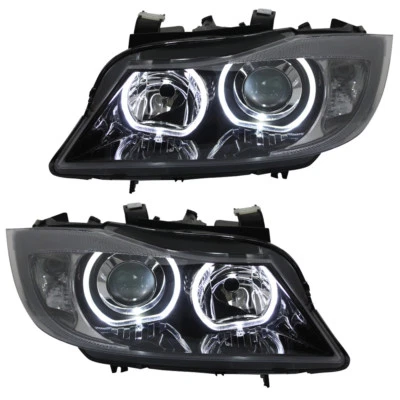 Scheinwerfer Angel Eyes für BMW E90/E91 Bj. 2005-2008 Schwarz weiße LED Ringe - Bild 1 von 4