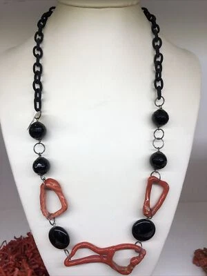 Collana Corallo Onice E Argento 925 - Immagine 1 di 3