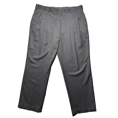 Calça de lã masculina Jos A Bank Travelers Collection 38x29 preta punho plissado tornozelo - Imagem 1 de 4