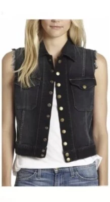 NUEVO SIN ETIQUETAS Current Elliott Chaqueta Chaleco Sin Mangas a Presión Denim y Encaje Para Mujer’s Talla 0 Foto 1 de 4