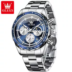 OLEVS Luminous Hands Moon Phase Date Quartz Men's Wrist Watch Chronograph - Picture 1 of 16