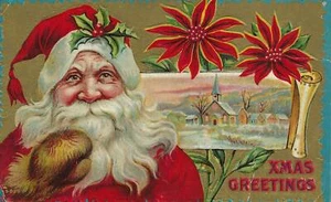 POSTAL ANTIGUA SALUDOS DE NAVIDAD SANTA CLAUS CON GUANTES 1910 - Imagen 1 de 2