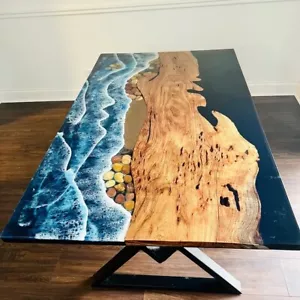 Black Epoxy Table Top, Ocean Wave Table, Mid Century Table, Diy Wooden Table Top - Bild 1 von 3