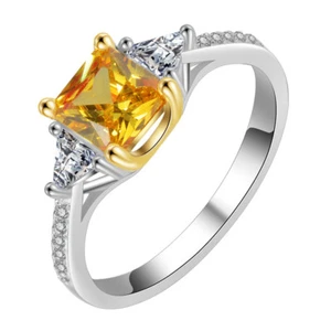 1ct Princess Cut Women's Yellow AAA CZ Jewelry 925 Silver Wedding Ring Size 5-11 - Picture 1 of 6