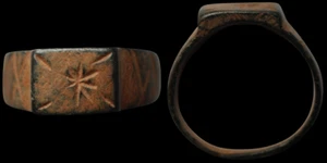 Antiker römischer Bronze Siegelring mit 8-zackigem Stern, Levante, 3.-5. n. Chr. AR004 - Bild 1 von 1