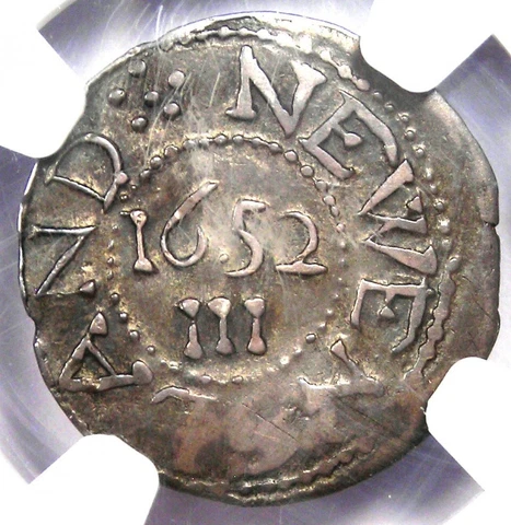 1652 Massachusetts Oak Tree Silver Threepence 3P - Certified NGC F12 (Fine) Cover