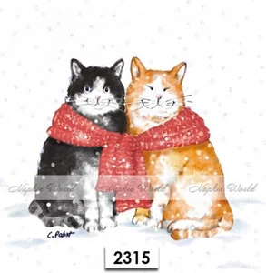 (2315) ZWEI Papier LUNCHEON Decoupage Kunst Handwerk Servietten KUSCHELN KATZEN TEILEN SCHAL - Bild 1 von 3