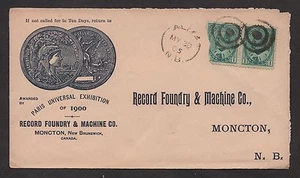 1905 2 1c Edwards. Alma N.B. Record Foundry, Moncton.  Medal Paris Exhibition 00 - Bild 1 von 2