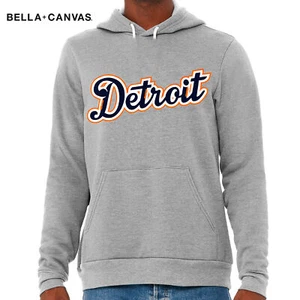 DETROIT BASEBALL SCRIPT GRAY PREMIUM FLEECE HOODIE Tigers Mlb 313 Ballpark Sport - Picture 1 of 4