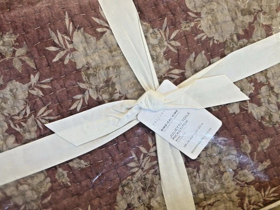 NEW Pottery Barn Juliette Toile Reversible Pick-Stitch Quilt KING Rosewood - Image 1 of 3