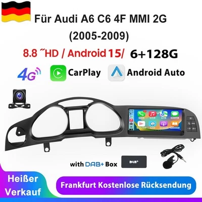 8.8" Multimedia Für Audi A6 C6 4F MMI 2G Autoradio Android 15 Carplay GPS BT KAM - Bild 1 von 4