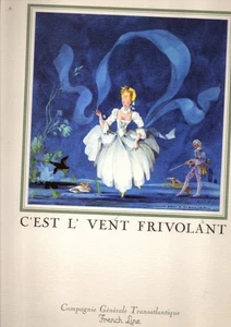 Paquebot FRANCE. Menu vierge. C'est le vent... Illustration JEAN A. MERCIER - Picture 1 of 1