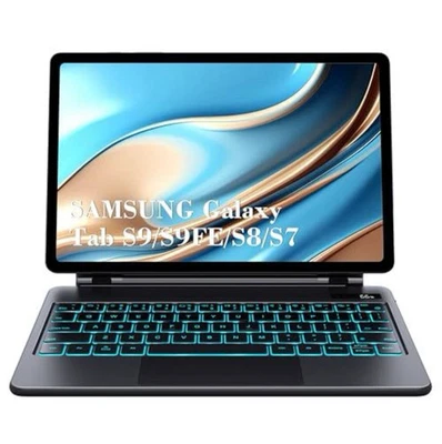 键盘保护壳 Galaxy Tab S9 FE 5G/S9/S8/S7,10.9"/11 英寸,背光,磁性 - 黑色 — 第 1/4 张图片