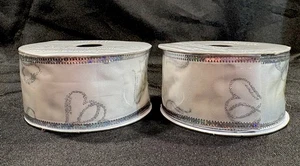 NEW White Sheer Wire Edge Ribbon (2)  Spools 1.5" & 144" Wedding Floral HEARTS - Picture 1 of 5