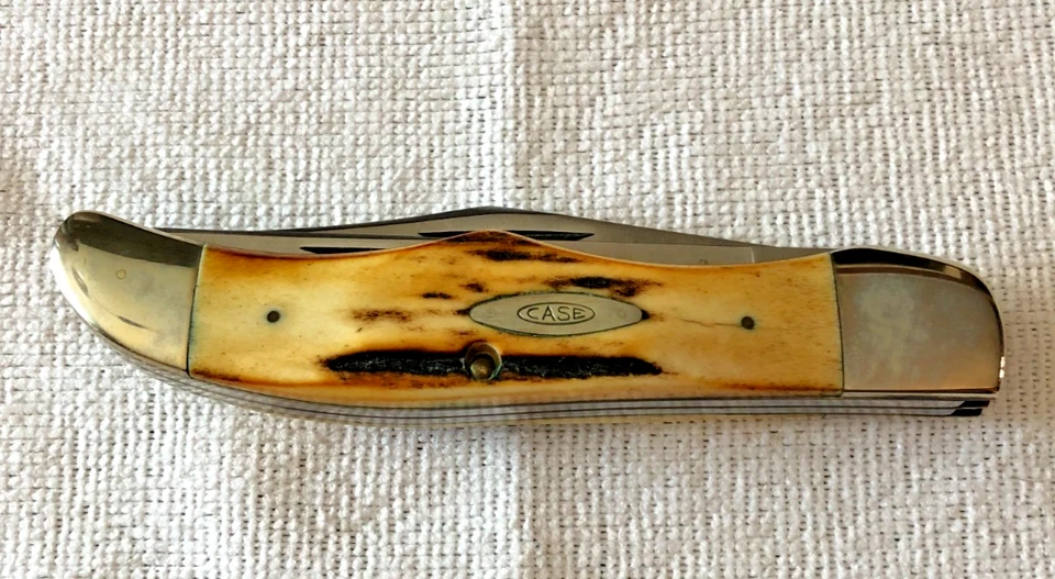 Case Blue Scroll Stag Knife 5265 SAB SSP 3-Dot 1977 Folding Hunter - Image 1 of 4