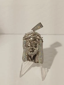 MOISSANITE Iced Out Hip Hop Jesus Face Pendant-925 Silver 2in. (2.5in With Bale) - Picture 1 of 12