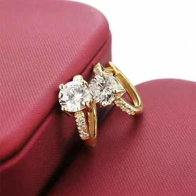 2Ct Round Cut Simulated Diamond Huggie Hoop Earrings In 14K Yellow Gold Plated - Image 1 of 4