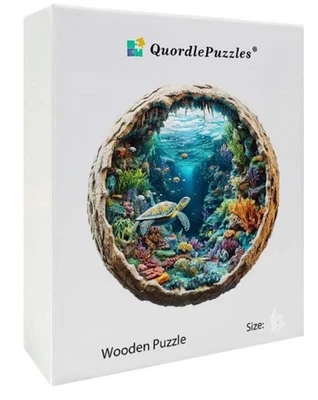 NEW SEALED BOX  Quordle 3D CORAL REEF TURTLE  WOODEN JIGSAW PUZZLE small A5 - Image 1 of 3